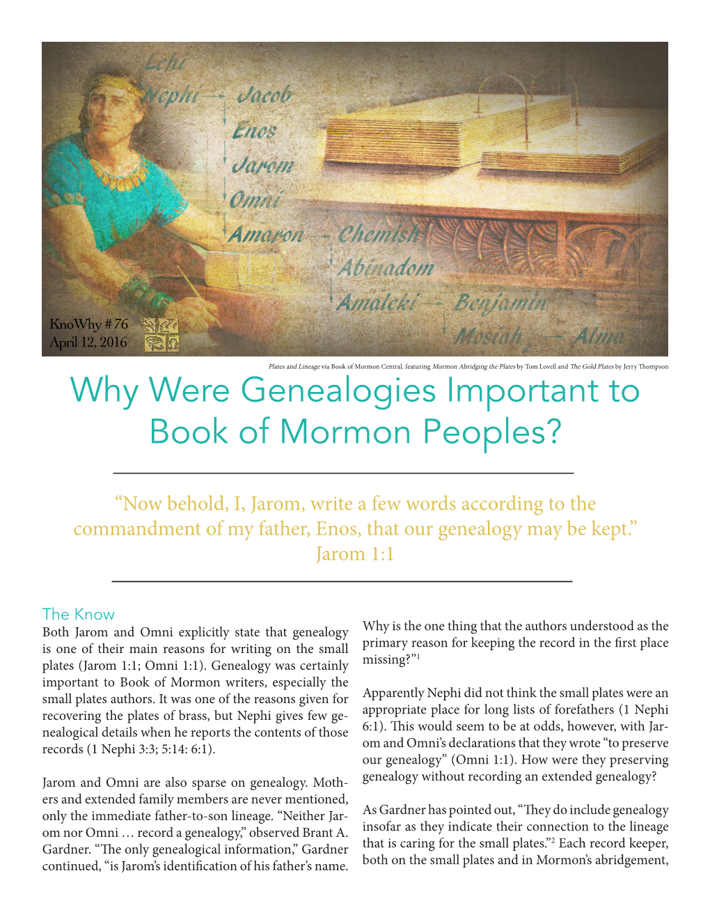 Why Were Genealogies Important to Book of Mormon Peoples?