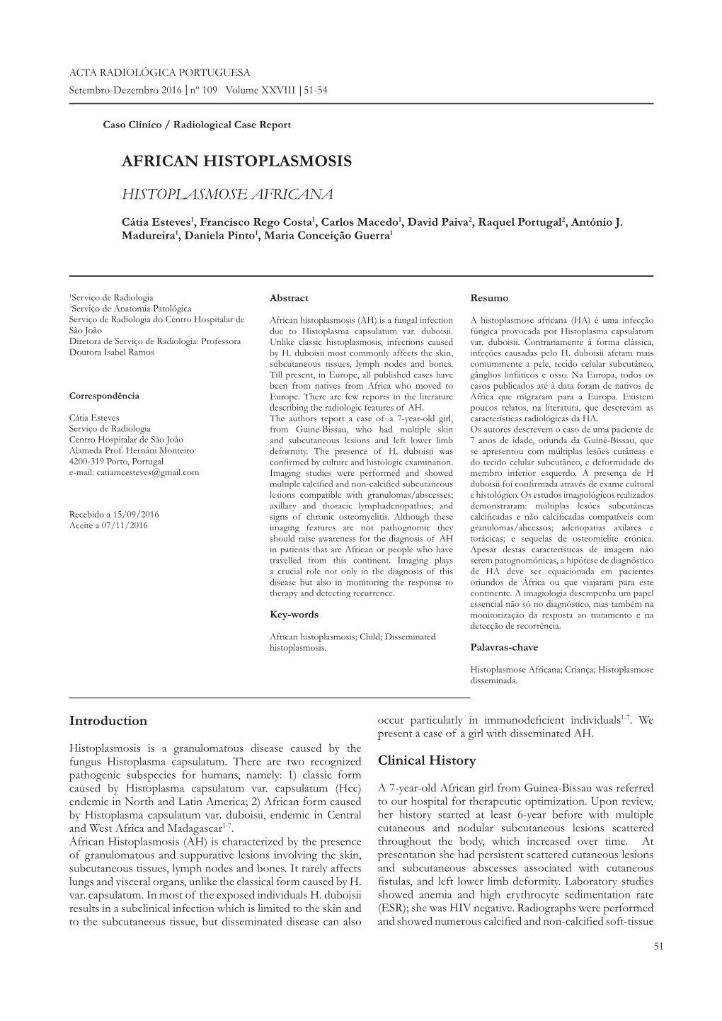 African Histoplasmosis Histoplasmose Africana