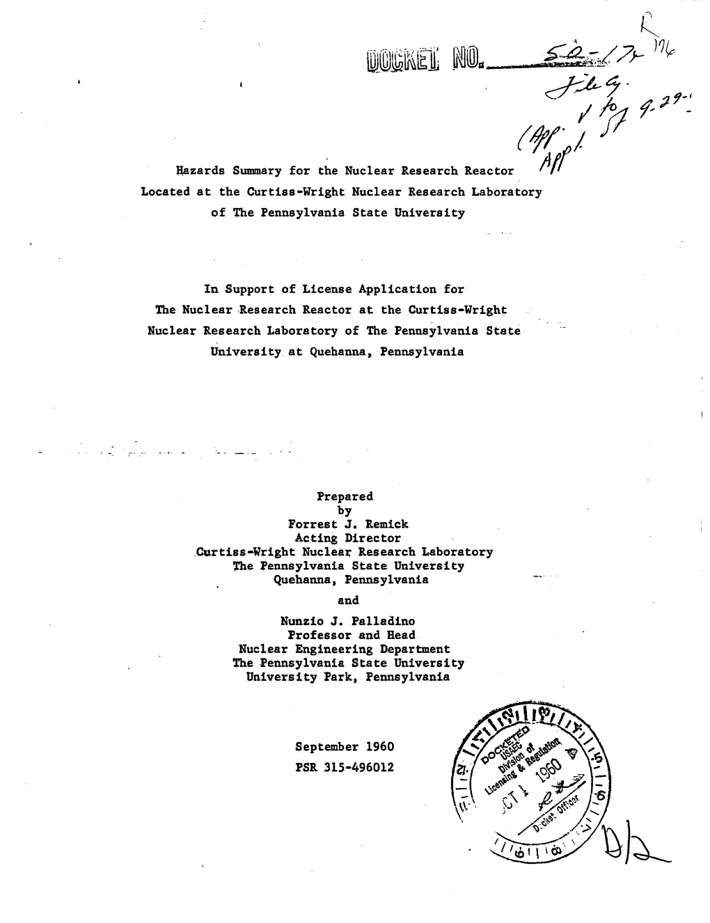 Hazards Summary for the Nuclear Research Reactor Located at The