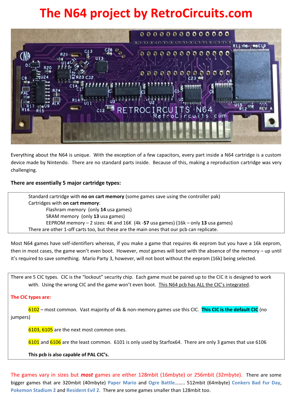 The N64 Project by Retrocircuits.Com