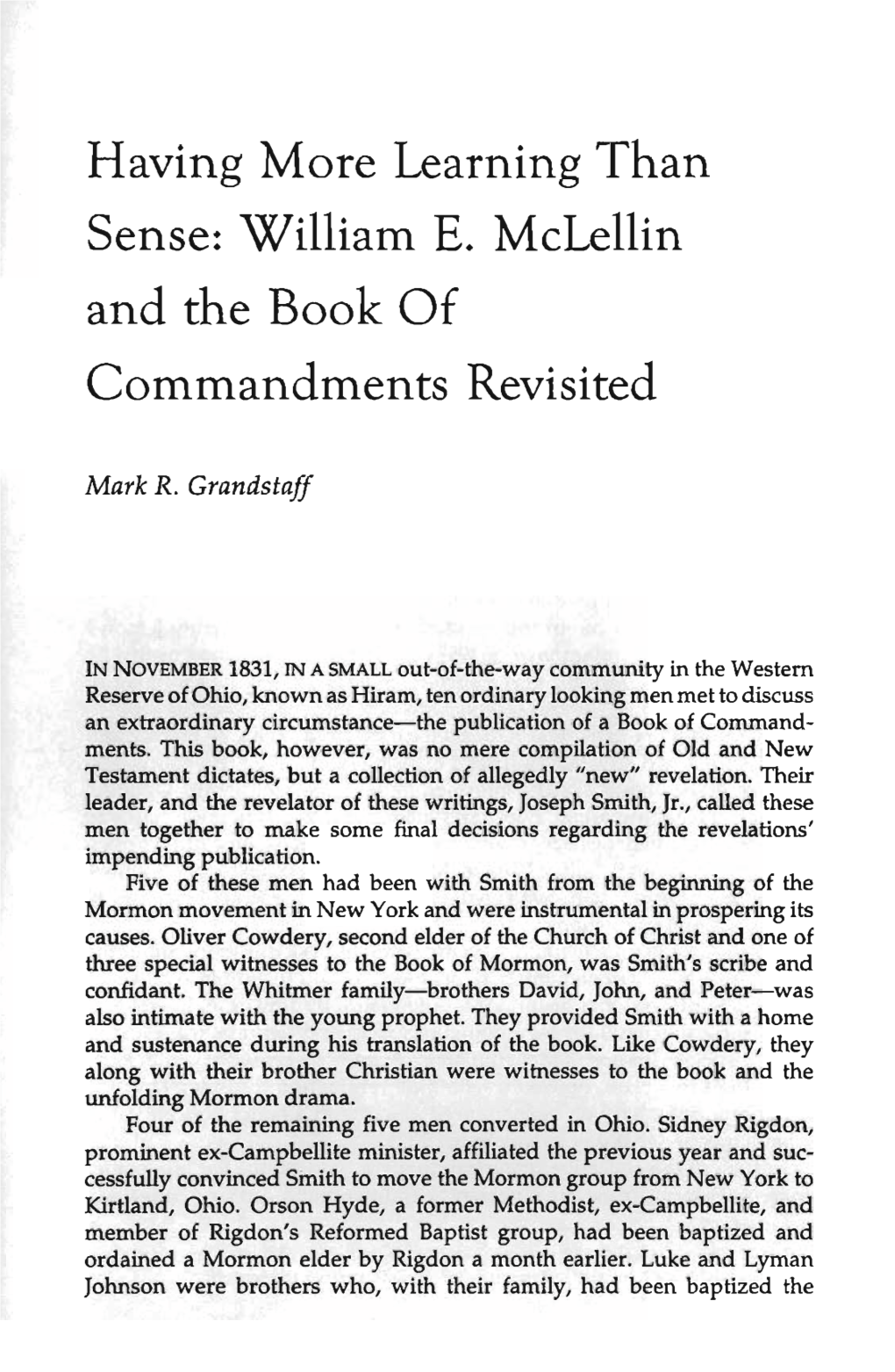 William E, Mclellin and the Book of Commandments Revisited