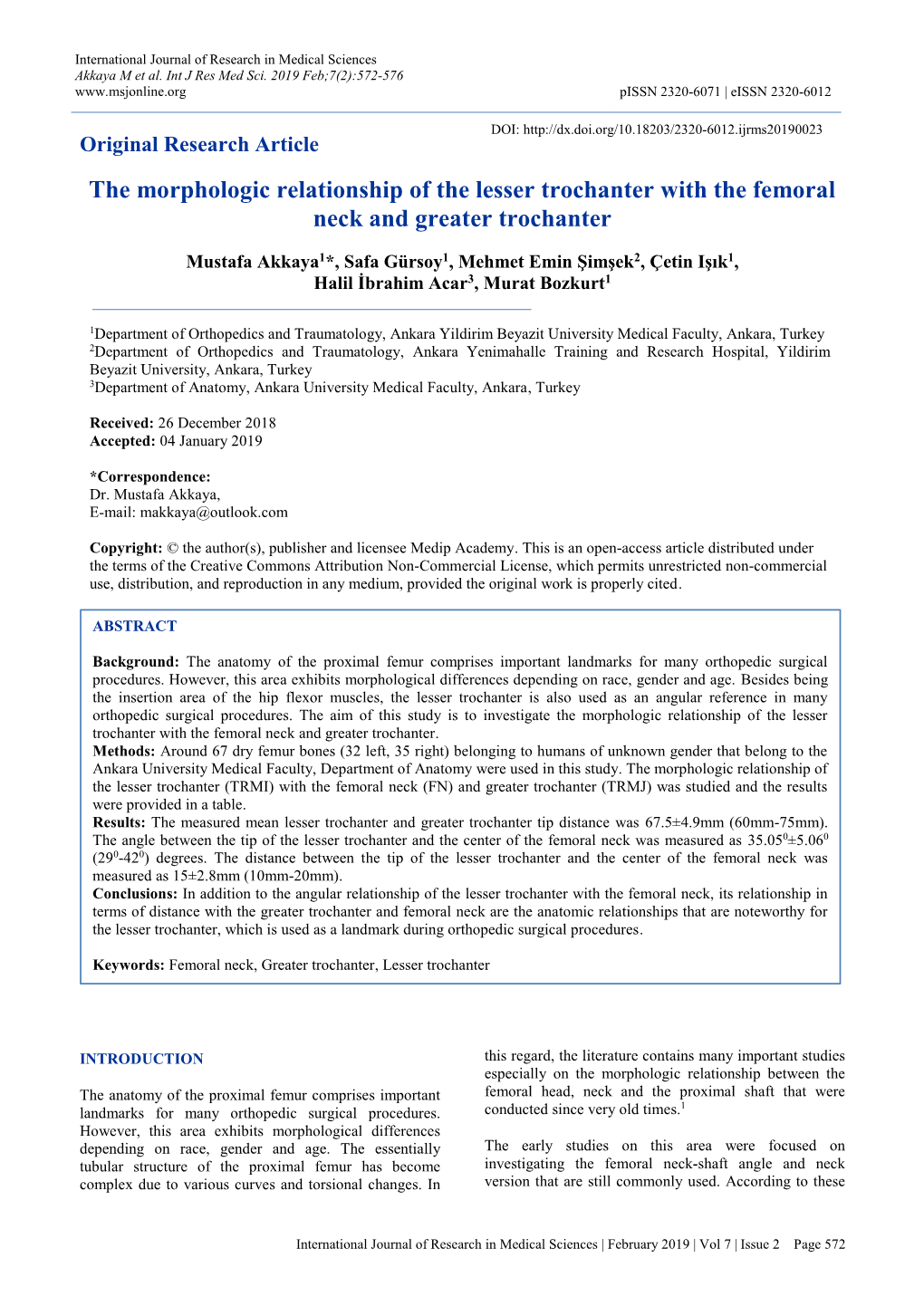 The Morphologic Relationship of the Lesser Trochanter with the Femoral Neck and Greater Trochanter