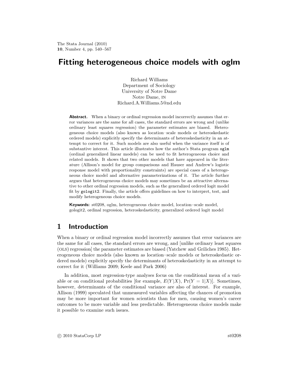 Fitting Heterogeneous Choice Models with Oglm