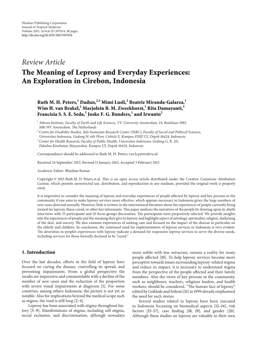 The Meaning of Leprosy and Everyday Experiences: an Exploration in Cirebon, Indonesia