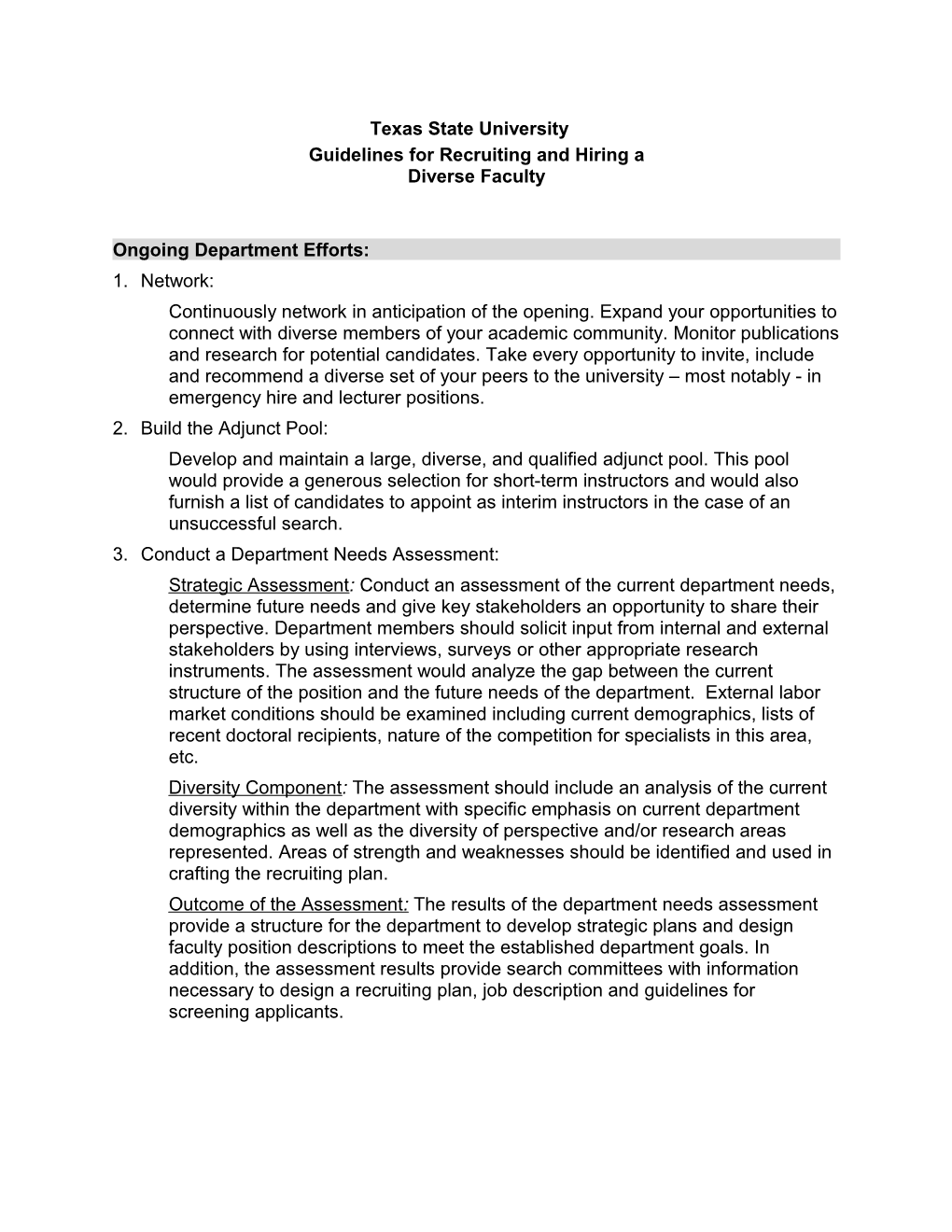 Guidelines For Integrating Equity, Access And Diversity Into SWT Faculty Hiring