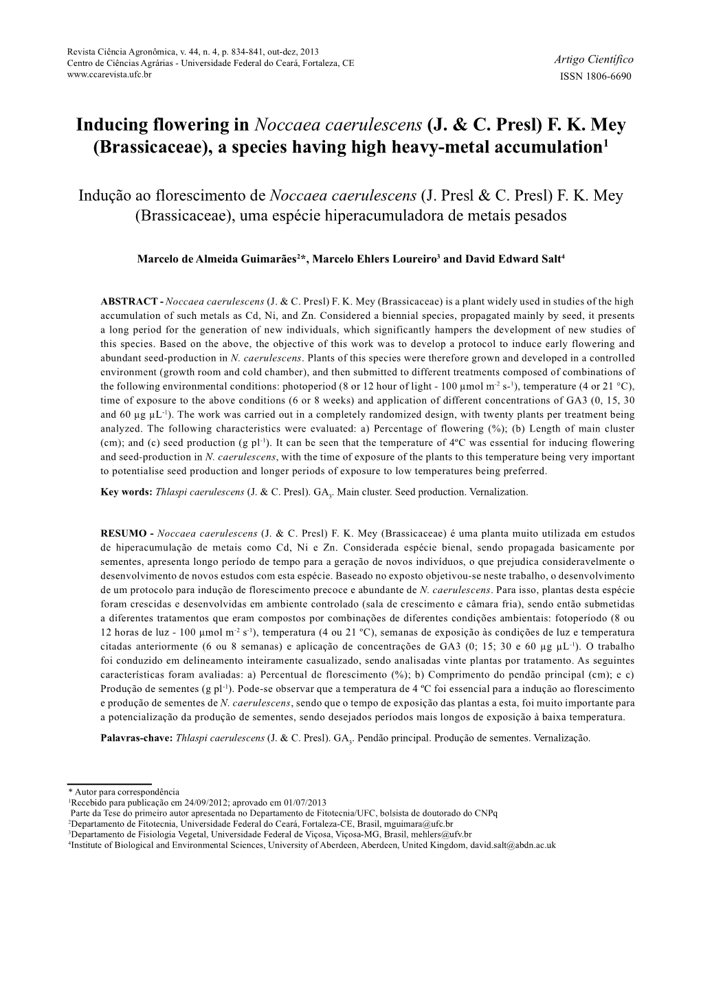 Inducing Flowering in Noccaea Caerulescens (J