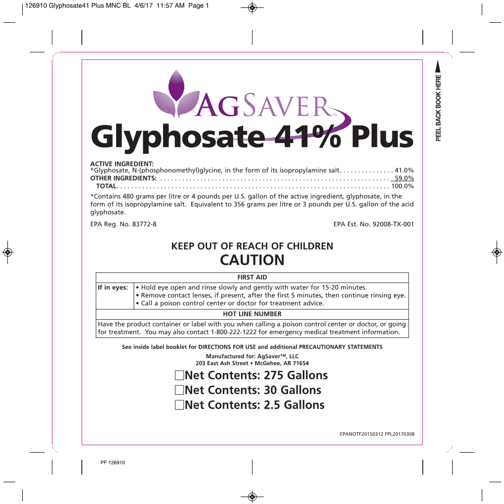 Glyphosate 41% Plus PEEL BACK BOOK HERE