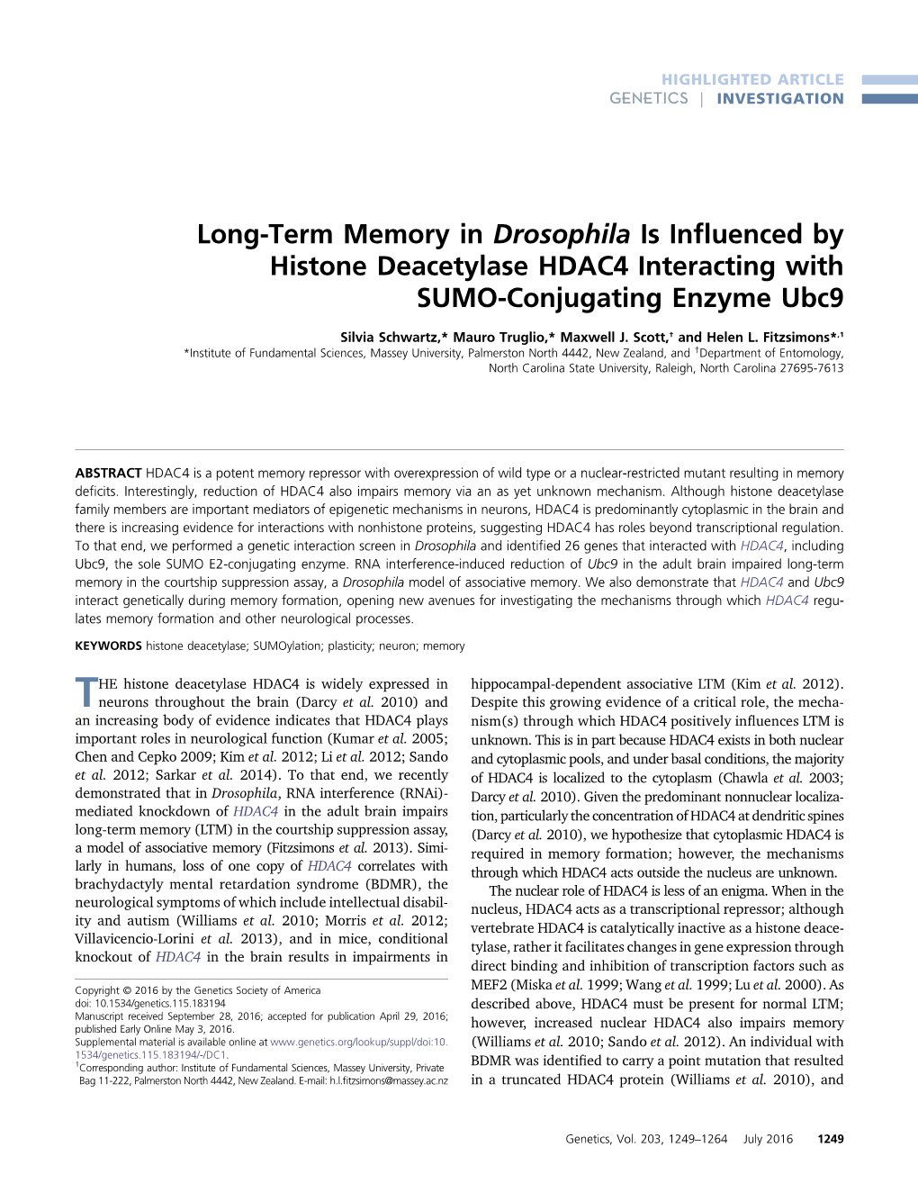 Long-Term Memory in Drosophila Is Influenced by Histone Deacetylase