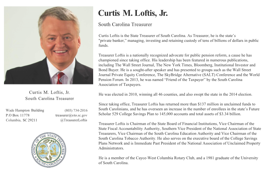 Curtis M. Loftis, Jr. South Carolina Treasurer