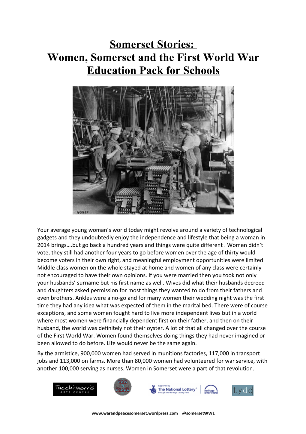 Women, Somerset and the First World War Education Pack for Schools