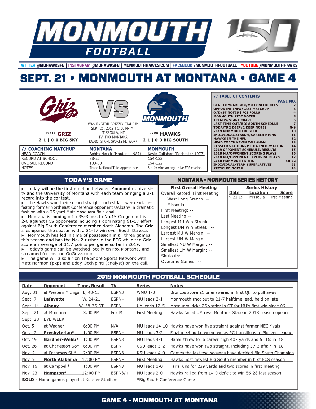 Sept. 21 • Monmouth at Montana • Game 4