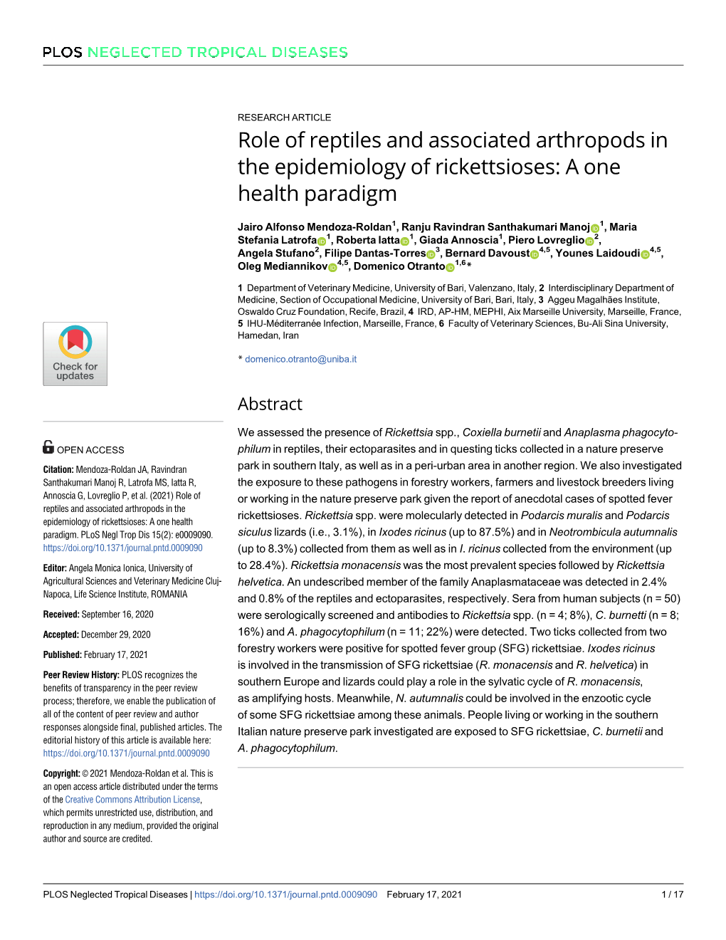 Role of Reptiles and Associated Arthropods in the Epidemiology of Rickettsioses: a One Health Paradigm