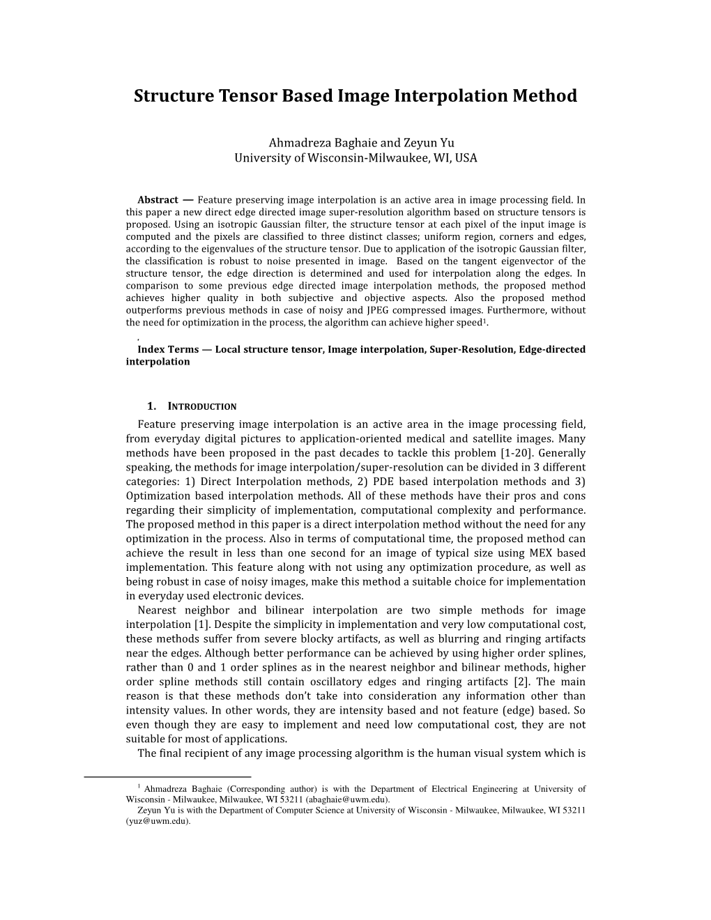 Structure Tensor Based Image Interpolation Method