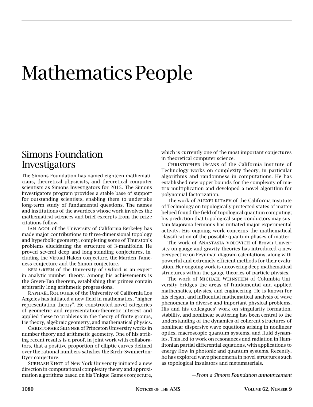 Mathematics People/Inside the AMS