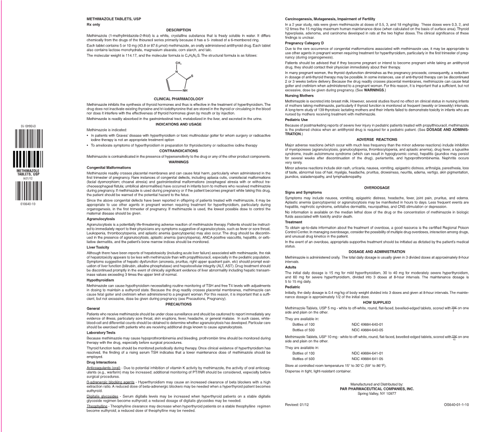 METHIMAZOLE TABLETS Label