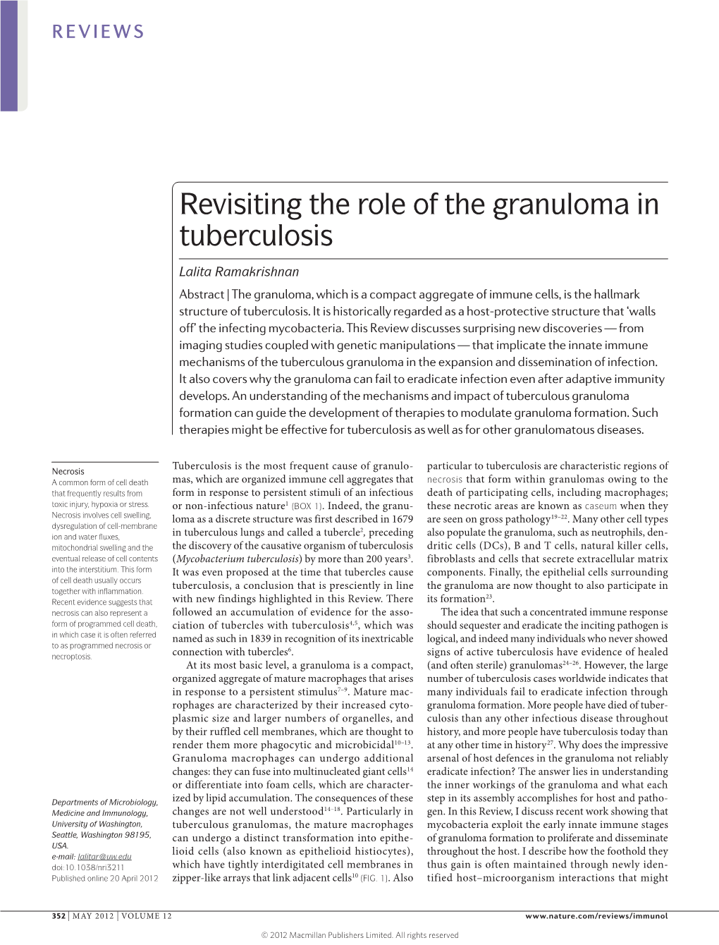 Revisiting the Role of the Granuloma in Tuberculosis