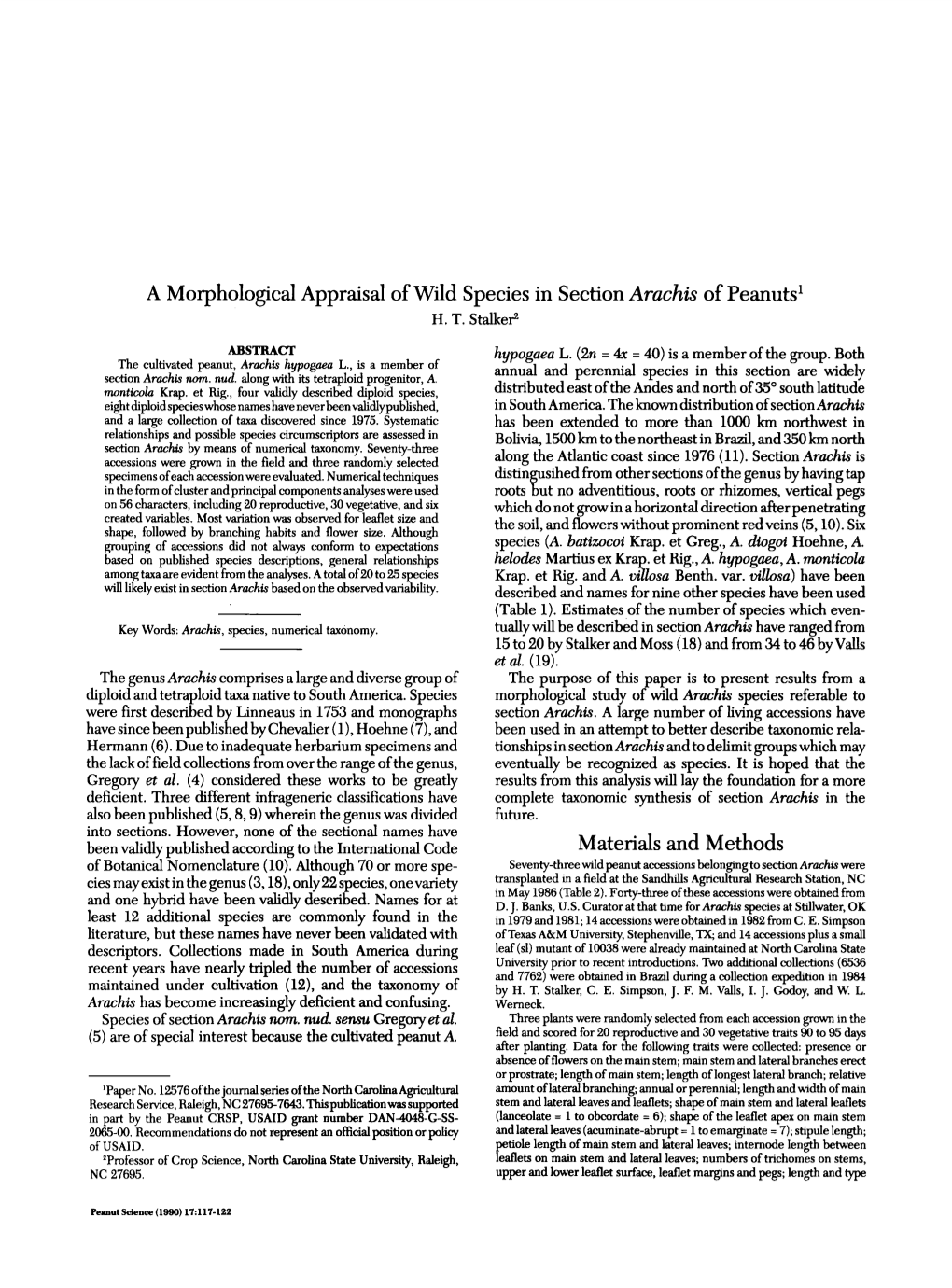 A Morphological Appraisal of Wild Species in Section Arachis of Peanuts1 H