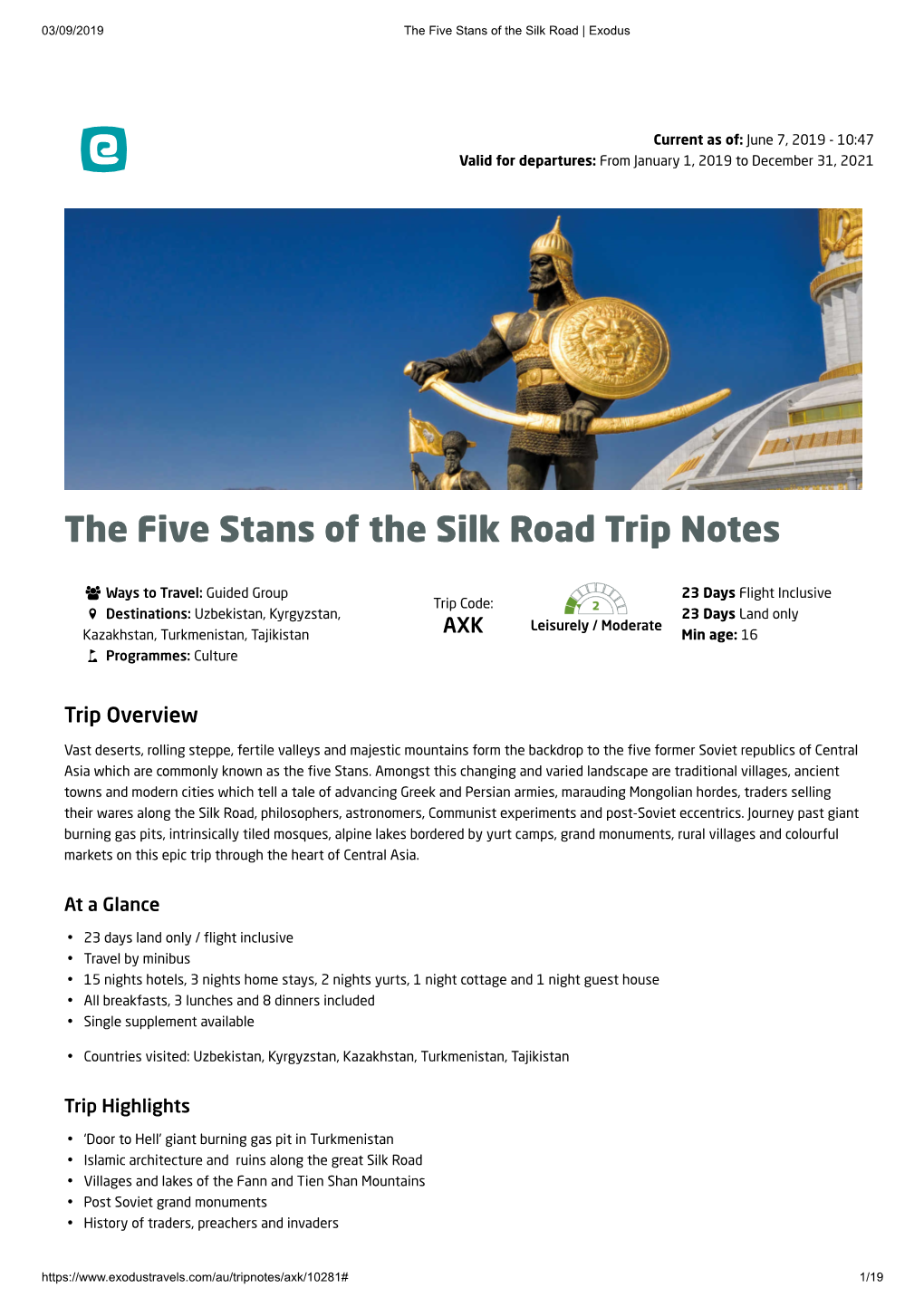 The Five Stans of the Silk Road Trip Notes