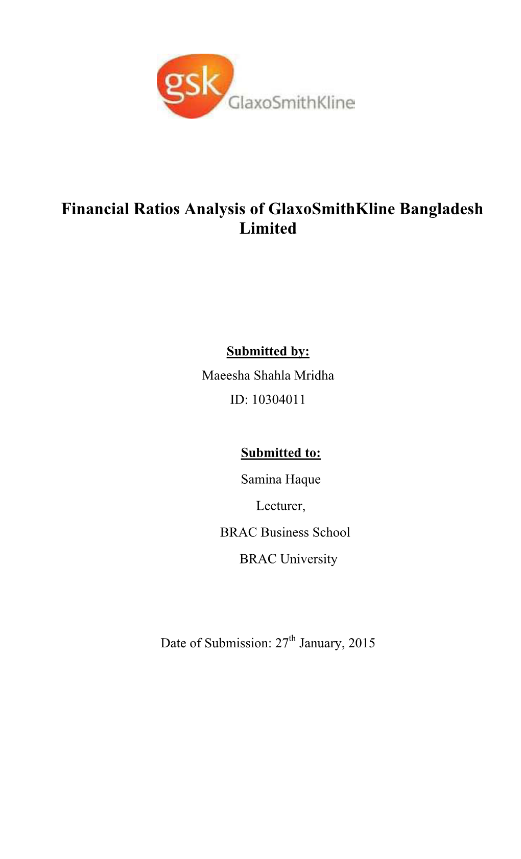 Financial Ratios Analysis of Glaxosmithkline Bangladesh Limited