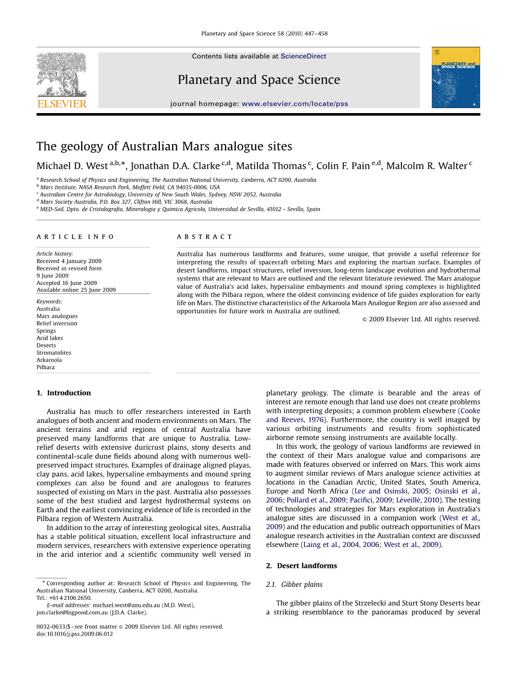 The Geology of Australian Mars Analogue Sites