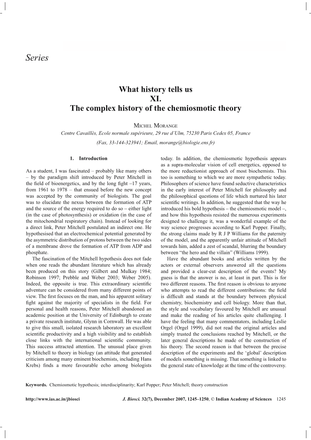 Series What History Tells Us XI. the Complex History of the Chemiosmotic Theory