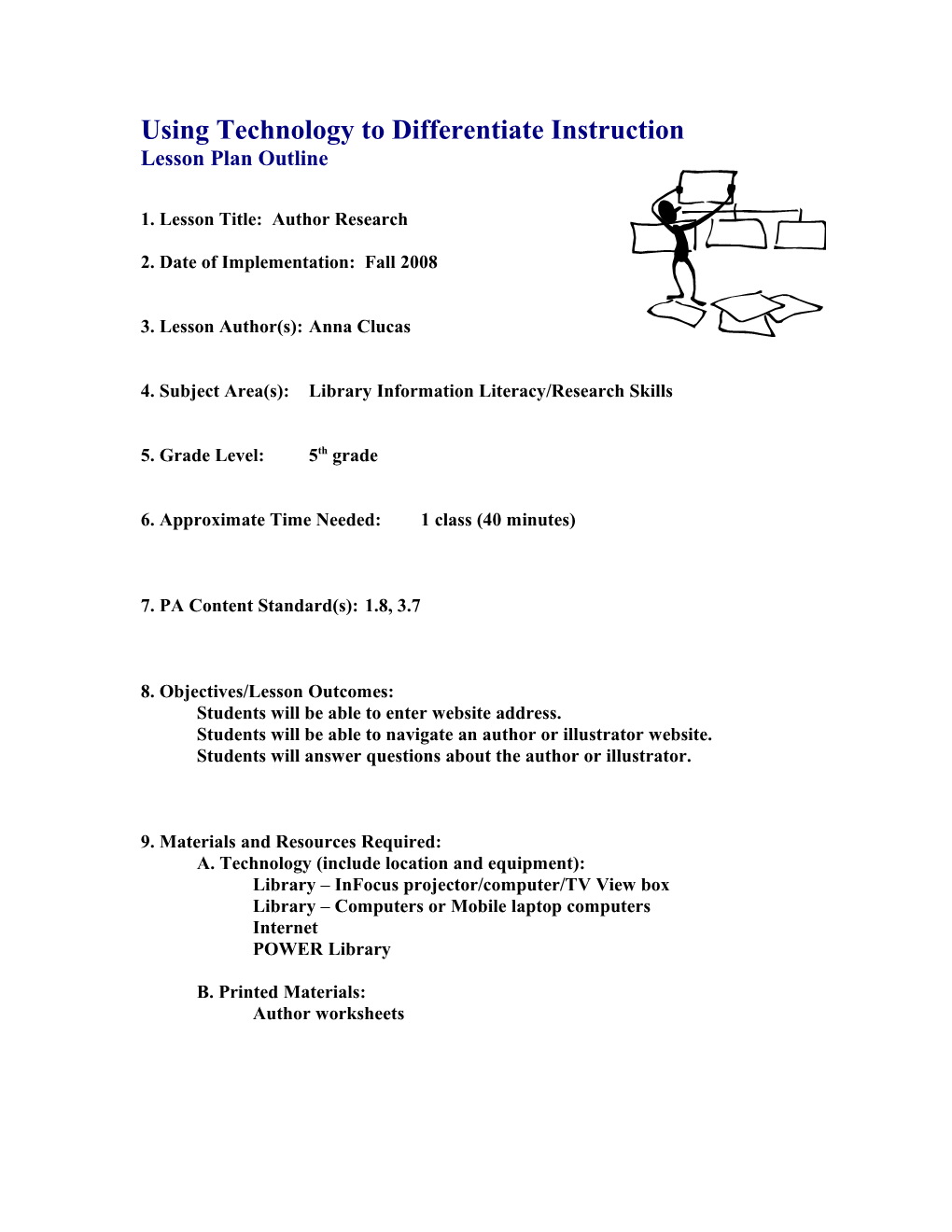 Using Technology to Differentiate Instruction Lesson Plan Outline s2