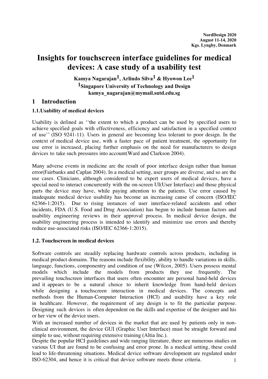 Insights for Touchscreen Interface Guidelines for Medical Devices