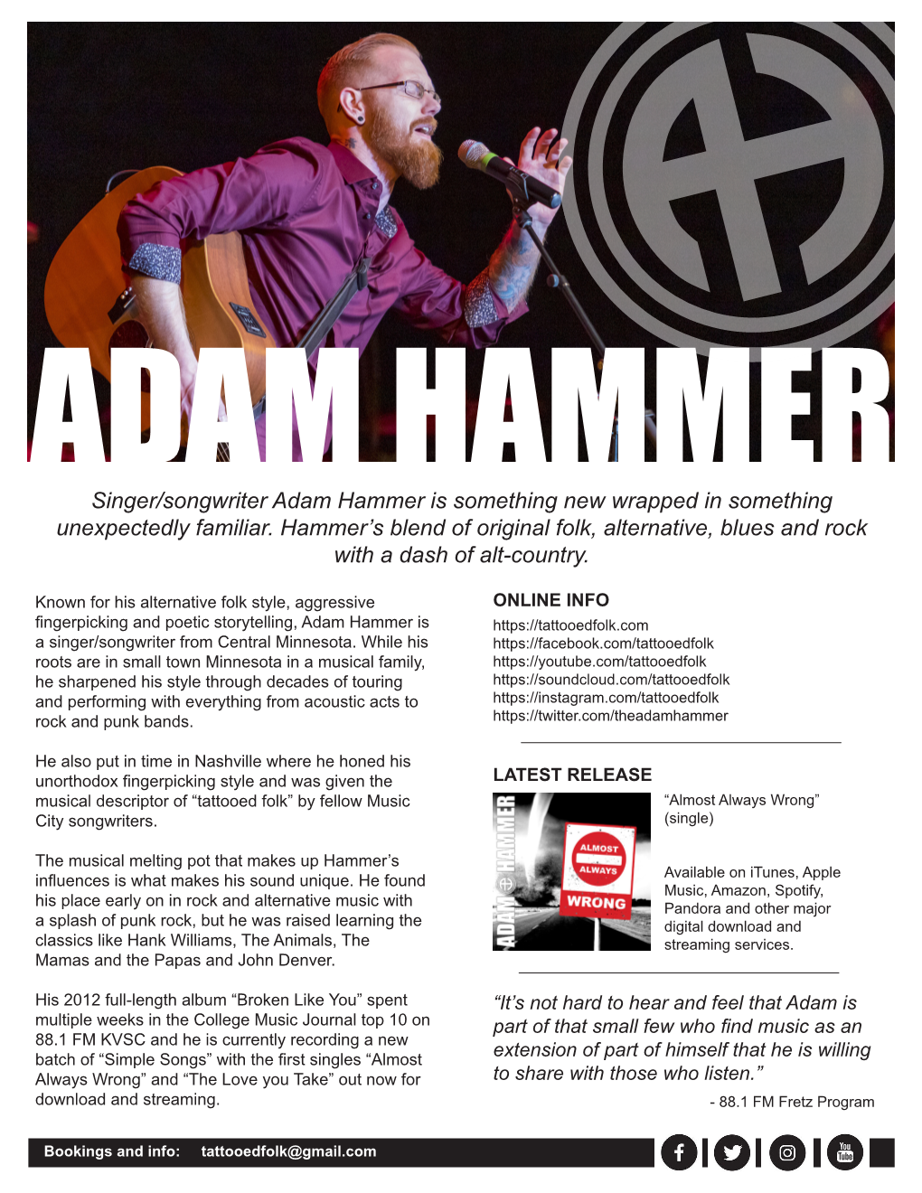 Singer/Songwriter Adam Hammer Is Something New Wrapped in Something Unexpectedly Familiar