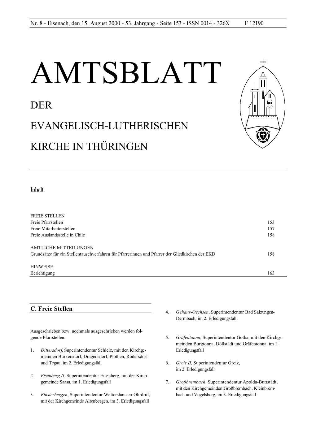 Amtsblatt Der Evangelisch-Lutherischen Kirche in Thüringen