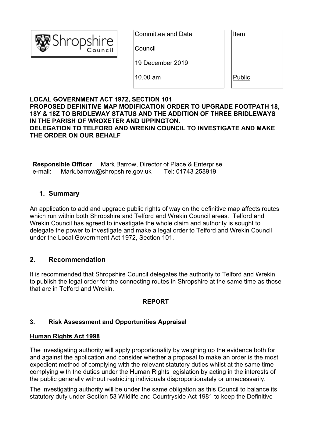 Local Government Act 1972, Section 101 Proposed