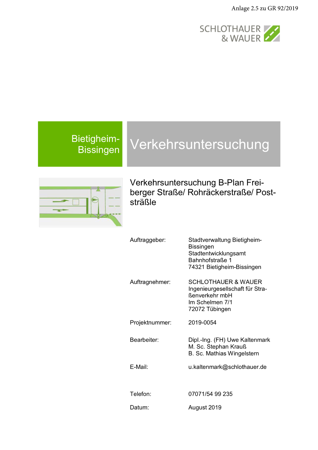 Verkehrsuntersuchung B-Plan Freiberger Straße/ Rohräckerstraße/ Poststräßle