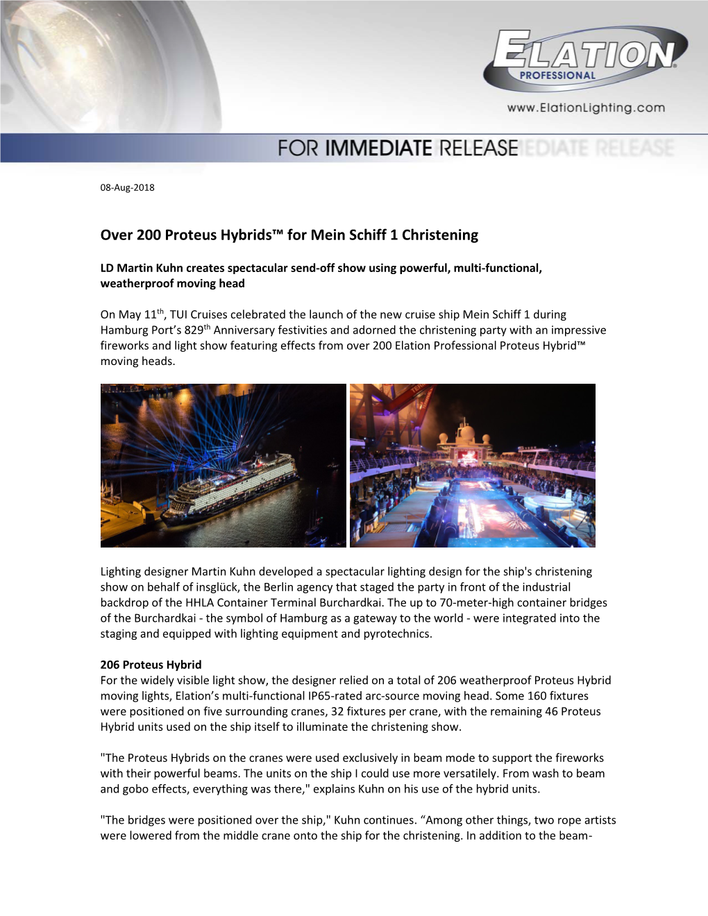 Over 200 Proteus Hybrids™ for Mein Schiff 1 Christening