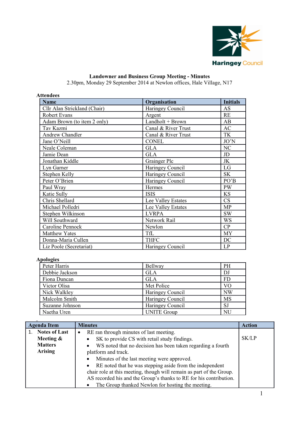 Landowner and Business Group Meeting - Minutes