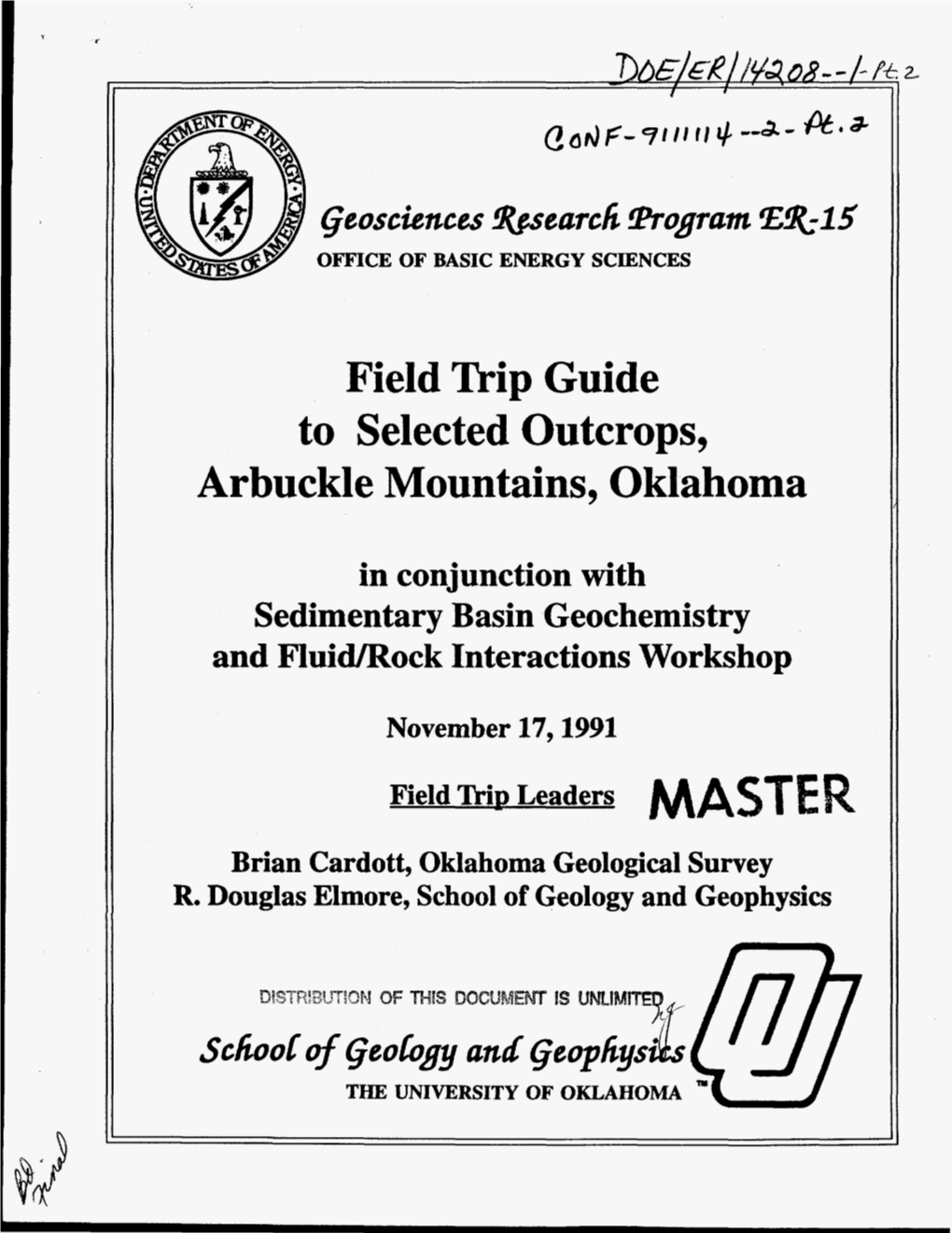 Field Trip Guide to Selected Outcrops, Arbuckle Mountains, Oklahoma