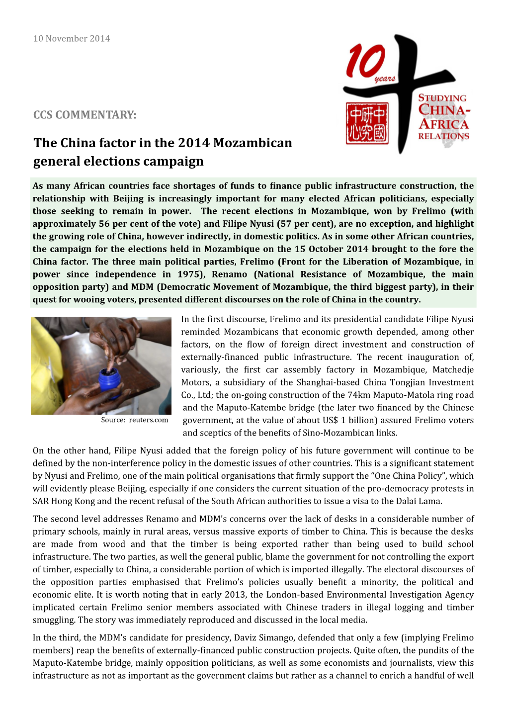 The China Factor in the 2014 Mozambican General Elections Campaign