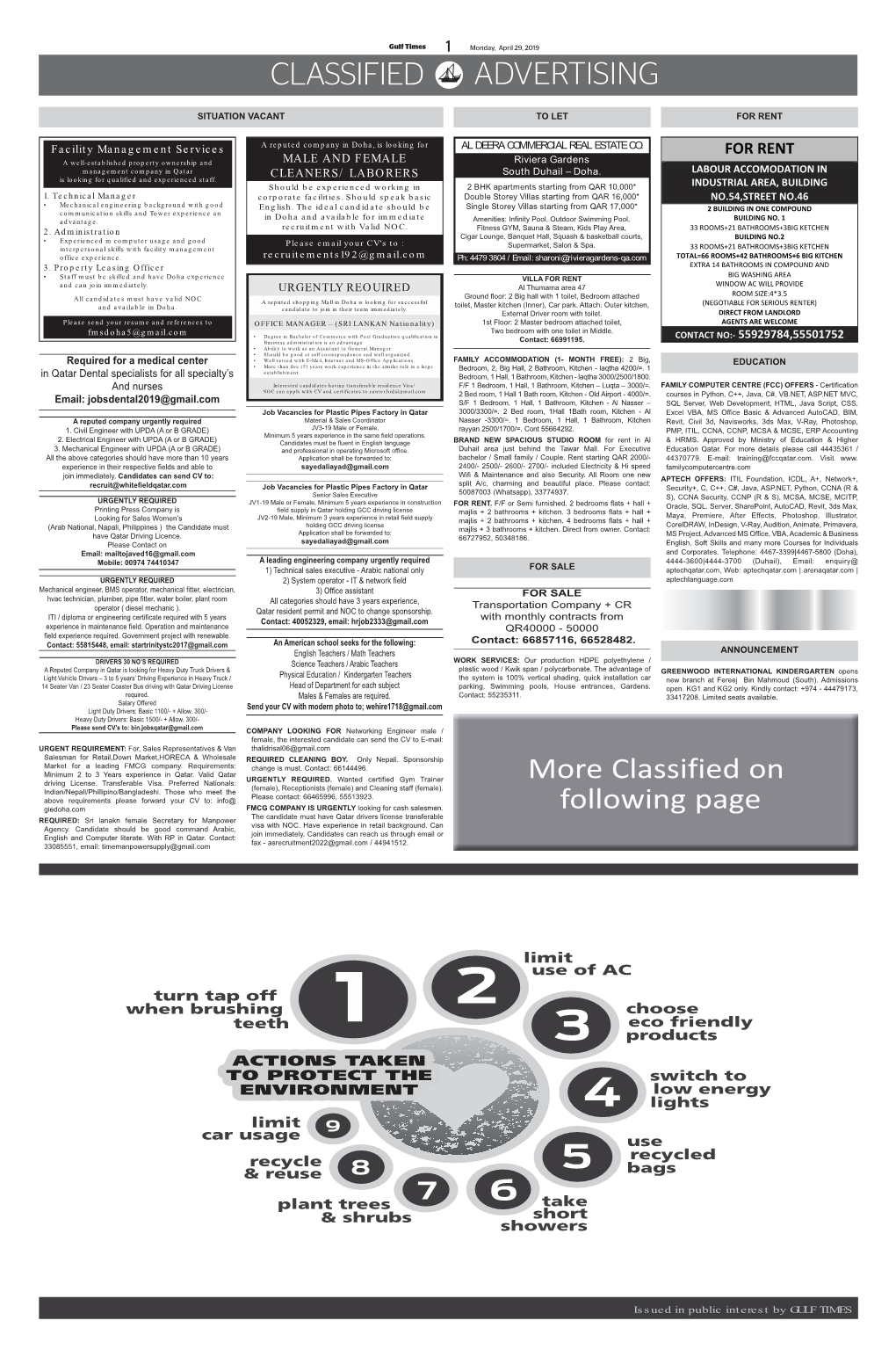 Gulf Times CLASSIFIED ADVERTISING