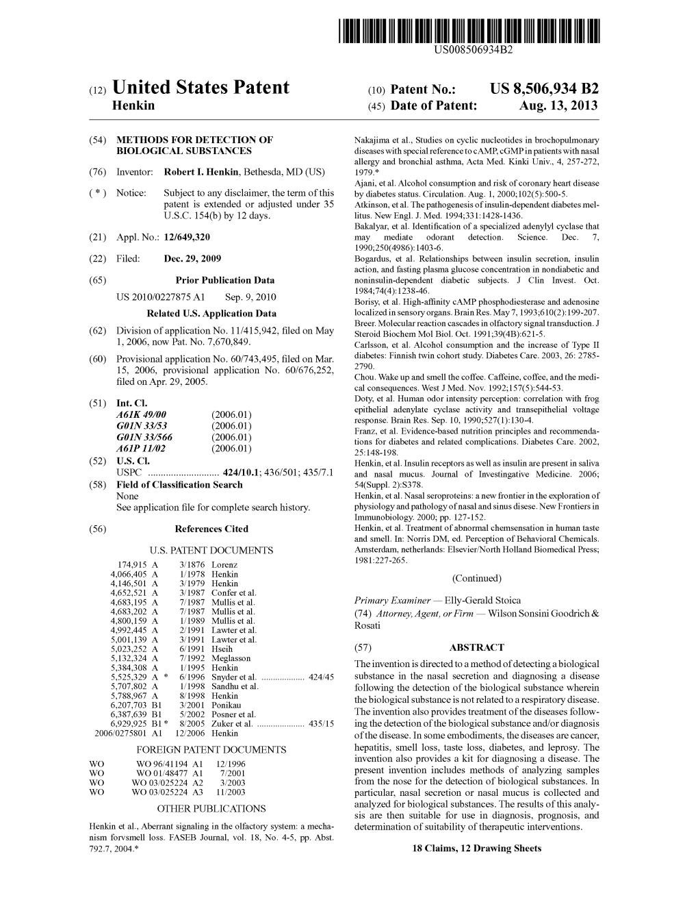 (12) United States Patent (10) Patent No.: US 8,506,934 B2 Henkin (45) Date of Patent: Aug