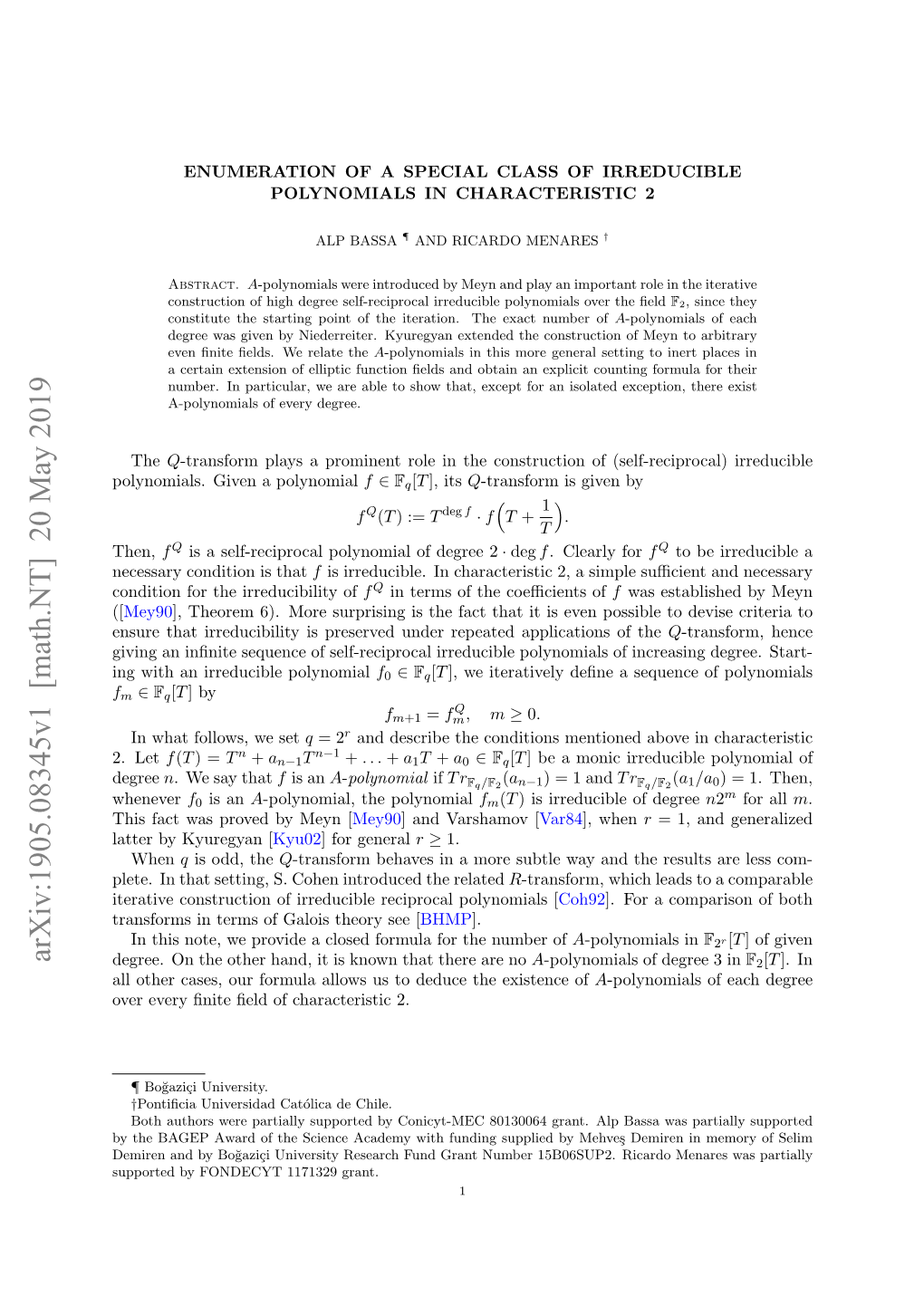 Arxiv:1905.08345V1 [Math.NT] 20 May 2019 Degree