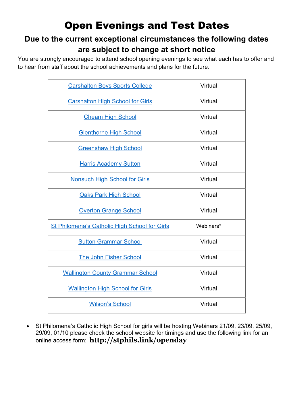 Downloadtransfer to Secondary School 2021 Open Evenings And