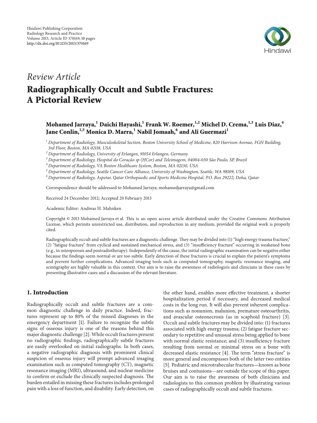 Review Article Radiographically Occult and Subtle Fractures: a Pictorial Review