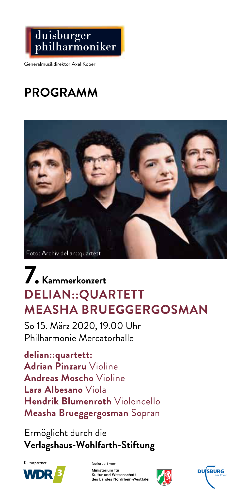 7. Kammerkonzert DELIAN::QUARTETT MEASHA BRUEGGERGOSMAN So 15