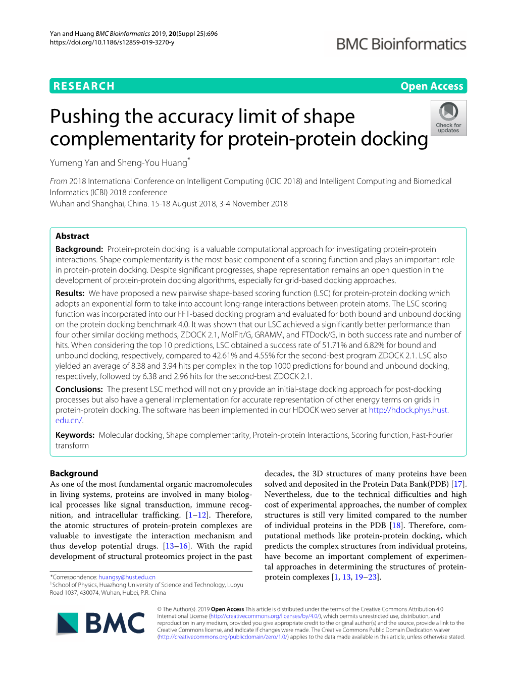 Pushing the Accuracy Limit of Shape Complementarity for Protein-Protein Docking Yumeng Yan and Sheng-You Huang*