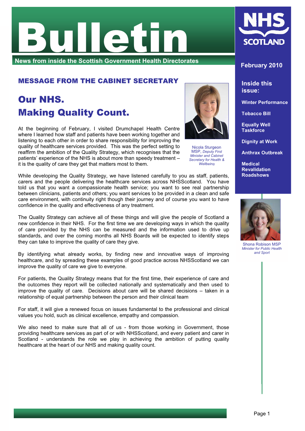 Message from the Cabinet Secretary for Health & Wellbeing