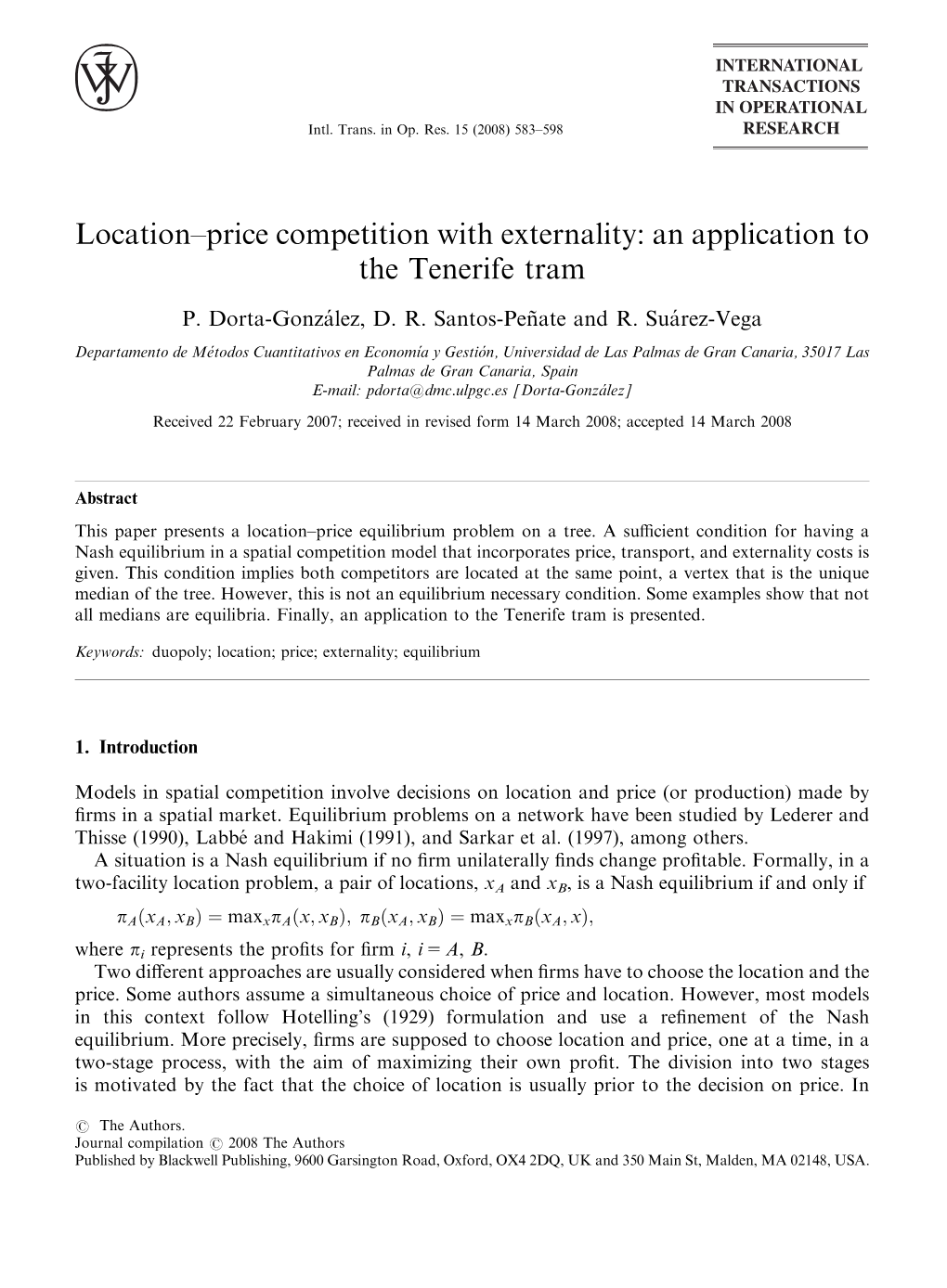 Location–Price Competition with Externality: an Application to the Tenerife Tram
