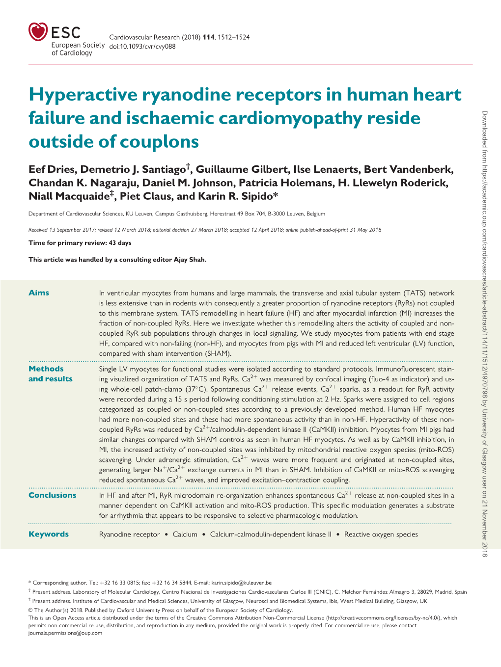 Hyperactive Ryanodine Receptors in Human Heart Failure and Ischaemic