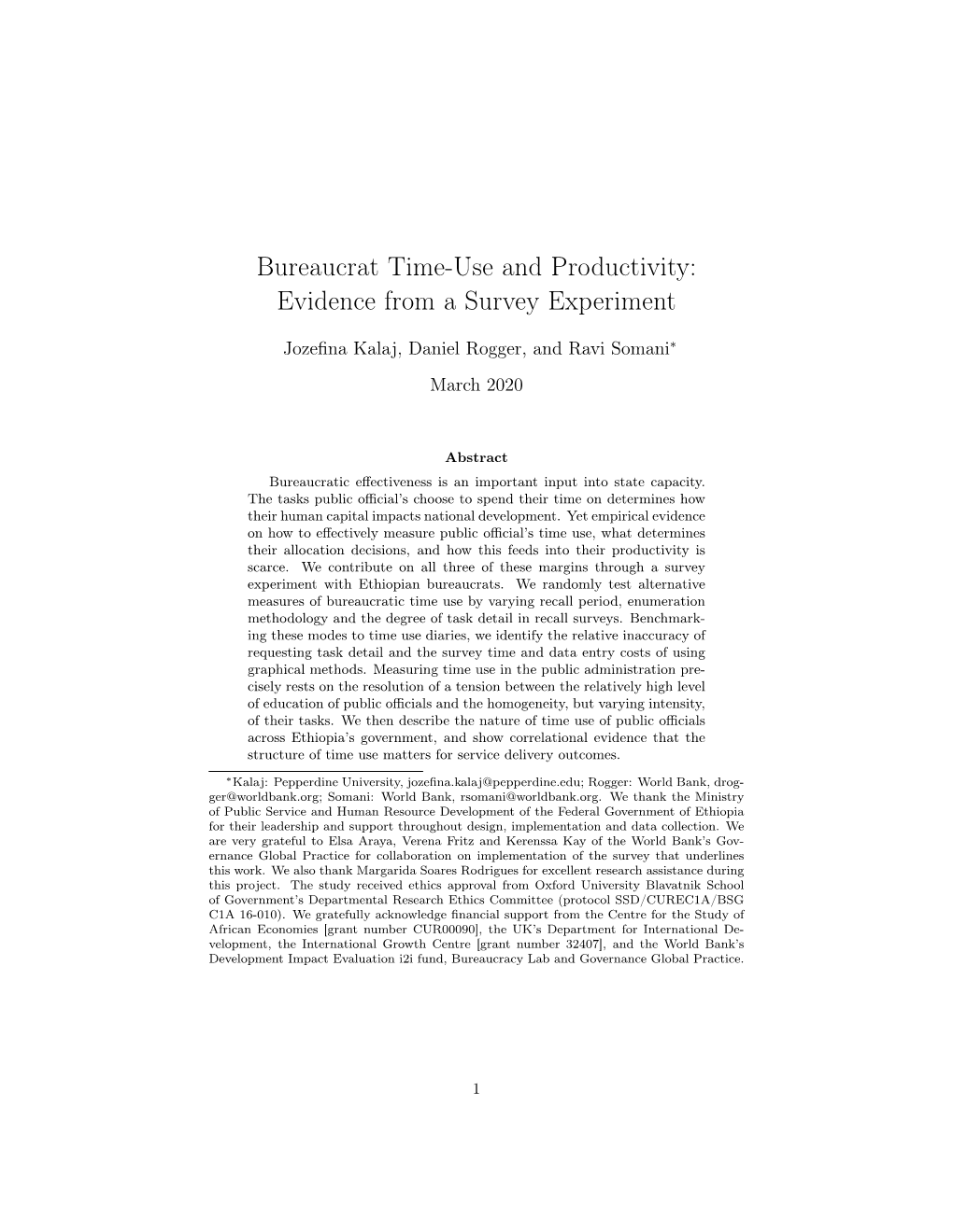 Bureaucrat Time-Use and Productivity: Evidence from a Survey Experiment