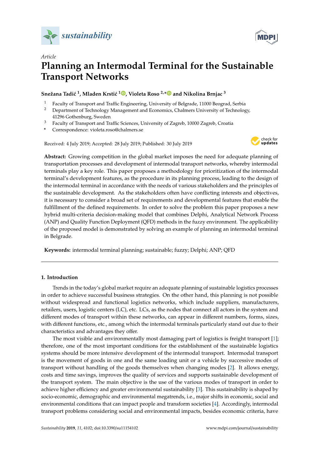 Planning an Intermodal Terminal for the Sustainable Transport Networks