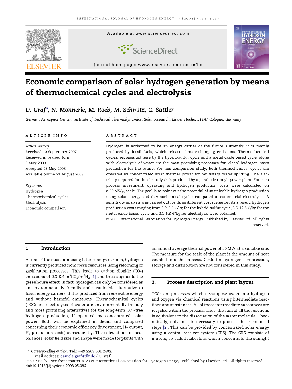 Economic Comparison of Solar Hydrogen Generation by Means of Thermochemical Cycles and Electrolysis