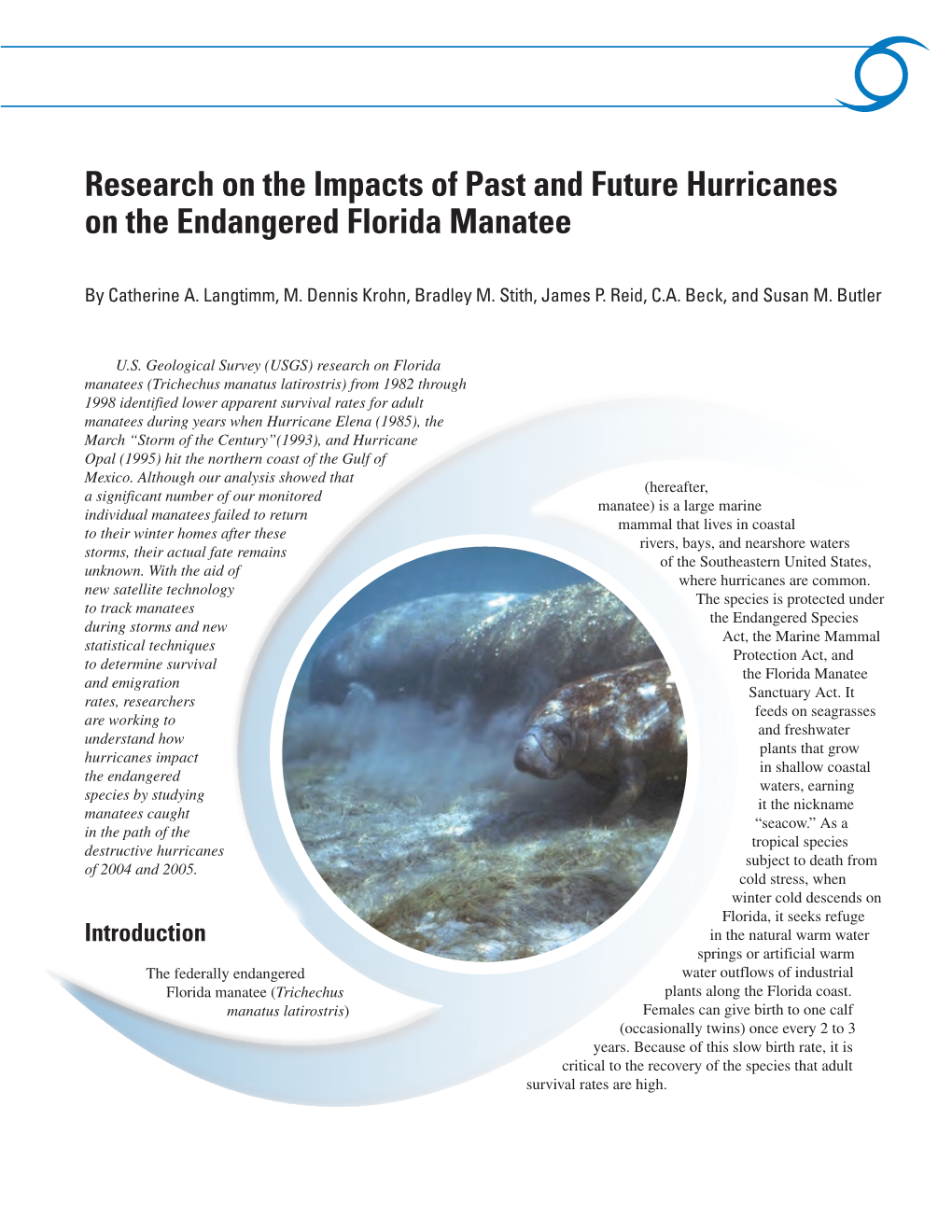 Research on the Impacts of Past and Future Hurricanes on the Endangered Florida Manatee