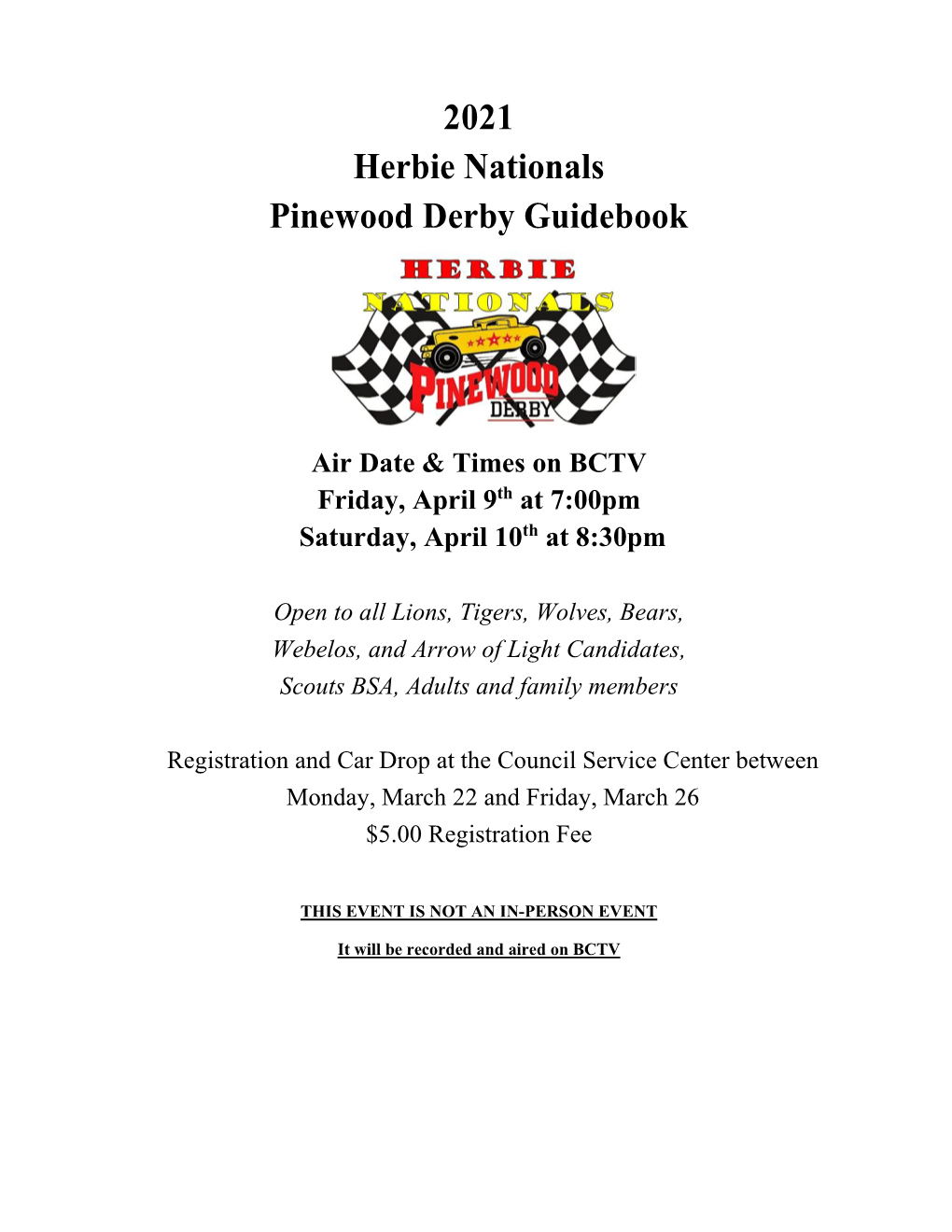 2021 Herbie Nationals Pinewood Derby Guidebook